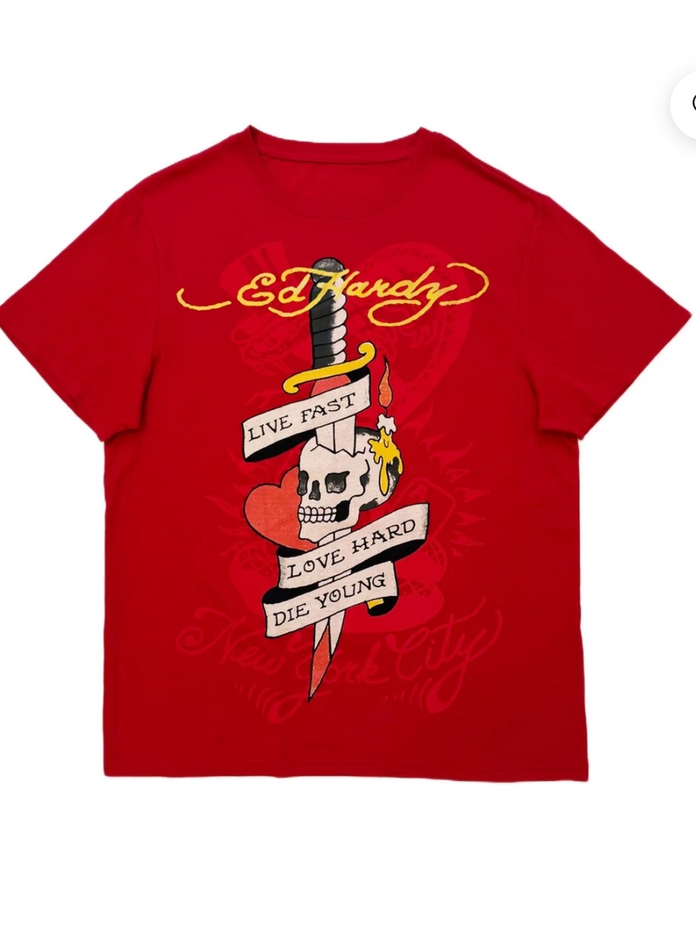 Ed Hardy Men’s Red Skull Knife Traditional "Live Fast" Graphic Tee Size Small